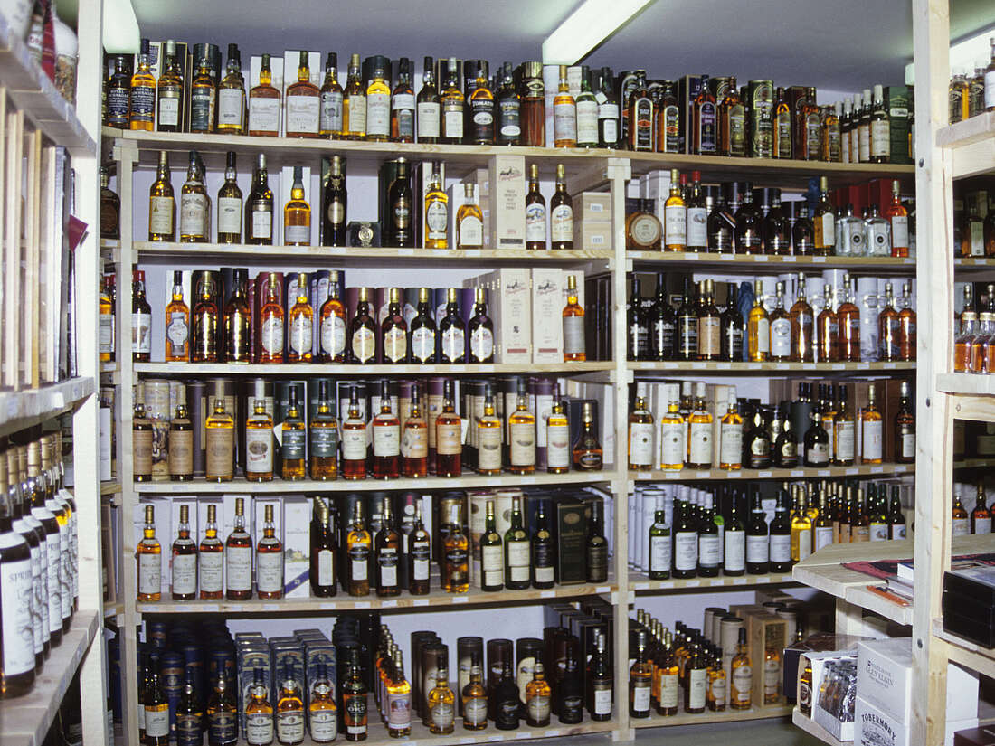 Bottle storage in the large cellar room
