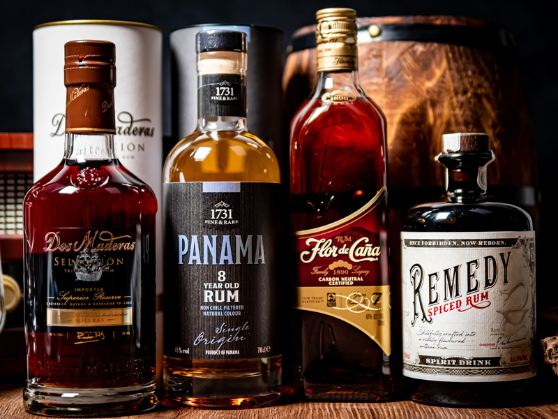 different rum bottles next to each other