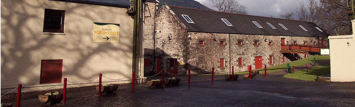 The Aberfeldy dunnages in a wide angle photo