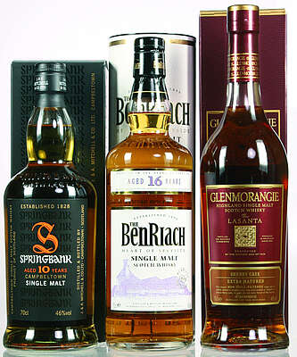 Springbank 10, Benriach 16, Glenmorangie Lasanta
